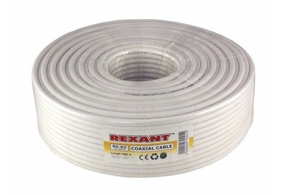 REXANT (012221) RG6U, 75Ом, Cu/Al/Cu, 64%, 100м, INDOOR, белый