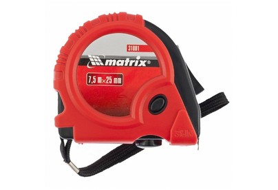 MATRIX Рулетка Rubber, 7,5 м х 25 мм, обрезиненный корпус 31001