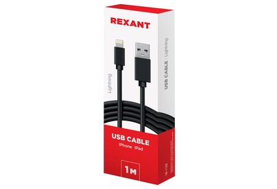 REXANT (181122) Кабель USBLightning для iPhone/PVC/black/1m/REXANT