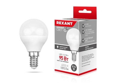 REXANT (604042) (GL) 11,5 ВТ E14 1093 ЛМ 4000 K