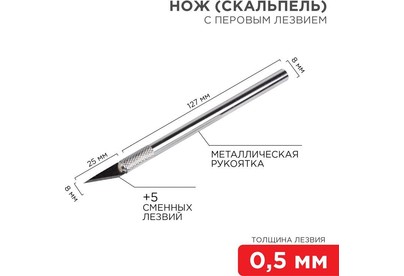 REXANT (124910) Нож с перовым лезвием 5 запасных лезвий (скальпель)