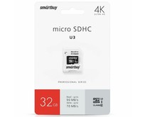 SMARTBUY (SB32GBSDCL10U3L01) MICRO SDHC 32GB CLASS10 PRO U3 R/W: 95/60 MB/S (с адаптером SD)