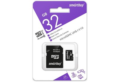 SMARTBUY (SB32GBSDCCTV) micro SDHC 032GB cl10 U1 V10 + адаптер