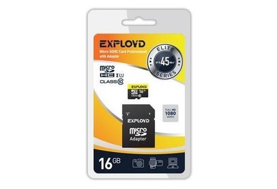 EXPLOYD MicroSDHC 16GB Class10 UHS1 ELITE + адаптер SD (45 MB/s) [EX016GCSDHC10UHS1ElU1]