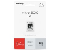 SMARTBUY (SB64GBSDCL10U301) MicroSDXC 64GB Class10 PRO (U3) 95/60 MB/S + адаптер