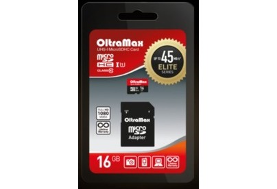 OLTRAMAX MicroSDHC 16GB Class 10 UHS1 Elite + адаптером SD 45 MB/s [OM016GCSDHC10UHS1ElU1]