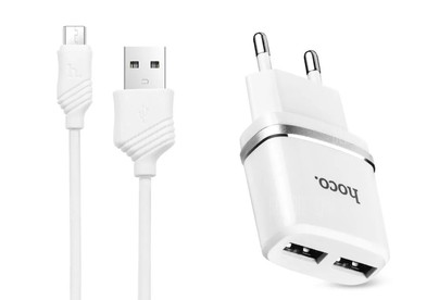 HOCO (6957531047773) C12 2USB 2.4A MICRO USB 1м белый