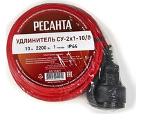 РЕСАНТА СУ2х110/0 (IP44) (61/118/1) 2x1.0кв.мм 1розет. 10м ПВС без катушки красный