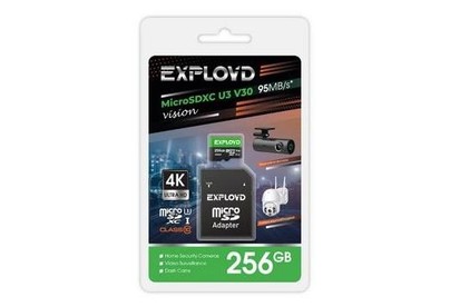 EXPLOYD MicroSDXC 256GB Class 10 (U3) V30 Vision + адаптер SD 95 MB/s [EX256GCSDXC10U3V30]