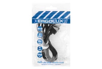 ERGOLUX (15088) ELXCDC01PC02 ПРОМО (Кабель USB Micro USB, 2А, 1м, Черный, Зарядка+Передача данных, Пакет )