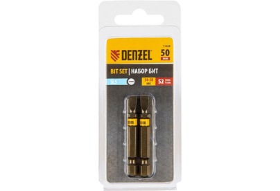 DENZEL Набор бит SL5,0х50, сталь S2, шестигранный профиль, 2 шт. 11658