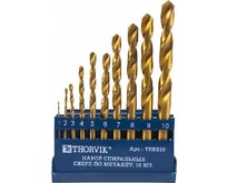 THORVIK TDBS10 Набор спиральных сверл по металлу HSS TiN в пластиковом кейсе, d1.010.0 мм, 10 пред THORVIK TDBS10 Набор спиральных сверл по металлу HSS TiN в пластиковом кейсе, d1.010.0 мм, 10 пред
