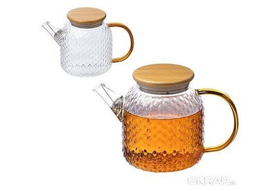 LEONORD Чайник заварочный AROMA, объем 1 л, из боросиликатного стекла с рельефом, крышкой бамбука
