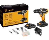 DEKO Banger 20V ONE + в кейсе + набор 63 инструмента для дома, 20В, 2х1.5Ач 0831043 DEKO Banger 20V ONE + в кейсе + набор 63 инструмента для дома, 20В, 2х1.5Ач 0831043