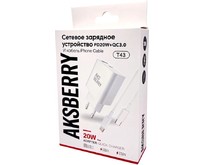 AKSBERRY (6900253200019) T43 20W PD + QC3.0 + кабель Lightning , белый AKSBERRY (6900253200019) T43 20W PD + QC3.0 + кабель Lightning , белый