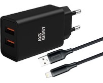 AKSBERRY (6900209210016) T38 2 USB 2.4A + кабель Lightning, черный