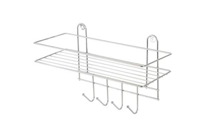 РЫЖИЙ КОТ Полка настенная Lecco Plus 33*12,5*21 см 4 крючка хром (310865)