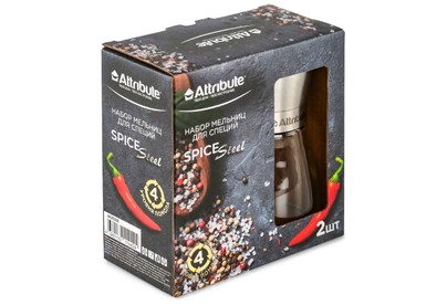 ATTRIBUTE AGS358 Набор мельниц для специй SPICE STEEL, 2шт