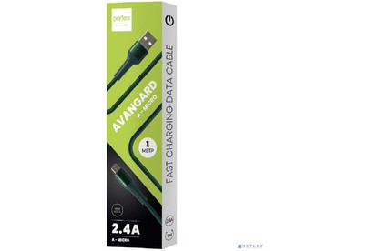 PERFEO (U4023) AVANGARD USB A вилка  Micro USB вилка, 2.4A, зеленый, длина 1 м