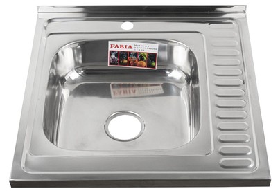 FABIA 62273L Мойка 60х60 наклад левая 0.6 мм + большой сифон с переливом