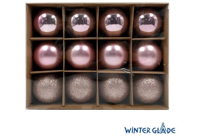 WINTER GLADE Набор ёлочных шаров пластик, 6 см, 12 шт, розовый микс, 6012G006