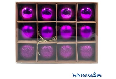 WINTER GLADE Набор ёлочных шаров пластик, 6 см, 12 шт, фиолетовый микс, 6012G005