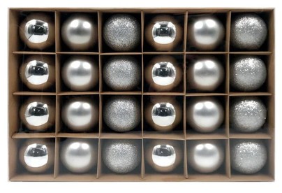 WINTER GLADE Набор ёлочных шаров пластик, 6 см, 24 шт, серебряный микс, 6024G002