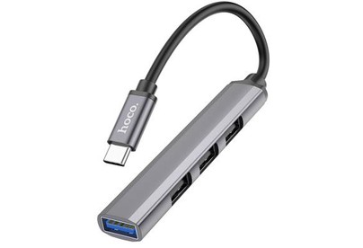 HOCO (6931474765482) HB26 USB HUB TypeC+1USB 3.0+3USB 2.0 , Metal Grey