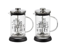 MALLONY Чайник/кофейник (кофепресс) MOMENTO 350 мл из боросиликатного стекла с надписью на корпусе (007530)