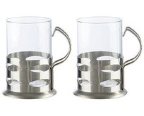 MALLONY Набор из 2х стаканов, Boccale, объем по 200 мл, стеклянных в подстаканнике из нерж стали (104870)