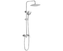 BRIMIX 3074 Смеситель+стойка душевая тропический душ с двумя ХРОМИРОВАННЫМИ квадратными лейками