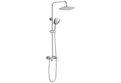 BRIMIX 3074 Смеситель+стойка душевая тропический душ с двумя ХРОМИРОВАННЫМИ квадратными лейками