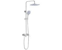 BRIMIX 3075 Комплект Смеситель + стойка душевая тропический душ с двумя БЕЛЫМИ квадратными лейками