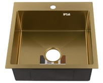FABIA PROFI 50503Z Мойка врезная 50х50см ЗОЛОТО толщина 3,0х0,8мм, глубина 200мм +большой сифон с переливом+корзина