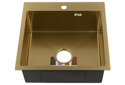 FABIA PROFI 50503Z Мойка врезная 50х50см ЗОЛОТО толщина 3,0х0,8мм, глубина 200мм +большой сифон с переливом+корзина
