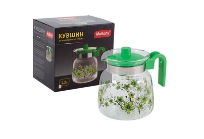 MALLONY Кувшин PENTOLA1200, объем: 1,2 л, из жаропрочного стекла, с пластик ручкой, зеленый (910117)