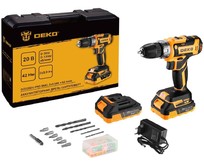 DEKO GCD20DU PRO в кейсе + набор 63 инструмента для дома, 20В, 2х3.0Ач 0831039