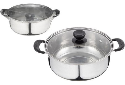 БЕЗ ТМ Кастрюля Promo, объем 2,2 л, из нержавеющей стали с крышкой из жаропрочного стекла (104614)