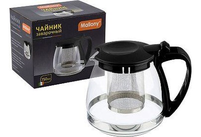 MALLONY Чайник заварочный DECOTTO750, объем: 750 мл, с пластик ручкой, фильтр из нерж стали, цвет: чёрный (910132)
