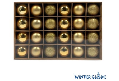 WINTER GLADE Набор ёлочных шаров пластик, 6 см, 24 шт, золотой микс, 6024G001