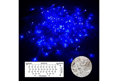 ECOLA N6YB03ELC LED гирлянда 220V IP44 Бахрома наращиваемая (доп секция) 3x(0.20.5)м 150Led Синий Blue, прозр.провод с коннекторами синий