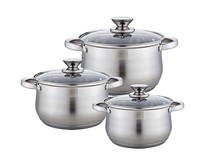 WEBBER BE615/6 Набор посуды из нерж.стали 6 пр. 2,9л, 5,1л, 6,6л со стеклянными крышками