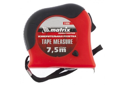 MATRIX Рулетка Double fixation,7,5 м х 25 мм,обрезиненный корпус,двойная плавная фиксация 31058