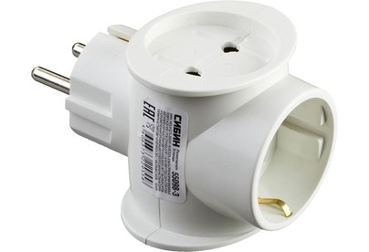 СИБИН Разветвитель электрический с заземлением, 3 гнезда, 16А/220В 550983