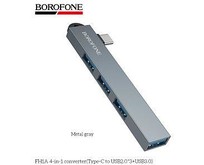 BOROFONE (6941991126123) FH1A USB HUB TypeC на 3USB 2.0+1USB 3.0 FH1A Metal Grey