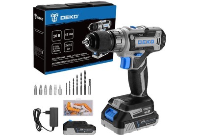 DEKO DKCD20V ONE + в кейсе + набор 63 инструмента для дома, 20В, 2x2.0Ач 0831038