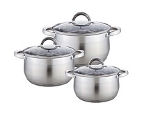 WEBBER BE616/6 Набор посуды из нерж.стали 6 пр. 2,1л, 2,9л, 3,9л со стеклянными крышками