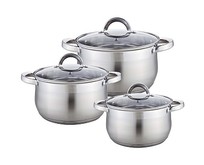 WEBBER BE617/6 Набор посуды из нерж.стали 6 пр. 2,9л, 5,1л, 6,6л со стеклянными крышками