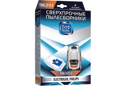 TOP HOUSE THN 2515 Е Сверхпрочные нетканые пылесборники с антибактериальной обработкой, 4 шт (392463)