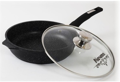 МЕЧТА С28802 Гранит black 28см несъемная ручка стеклянная крышка